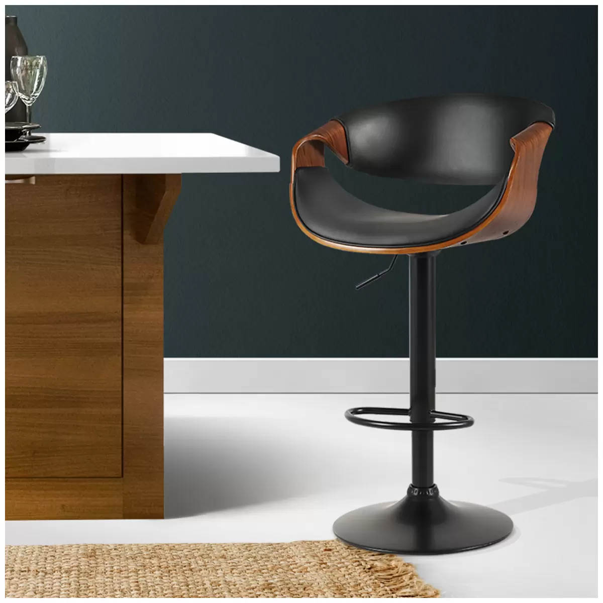 Artiss Tub Seat Wooden & Leather 1 Pack Barstool Black