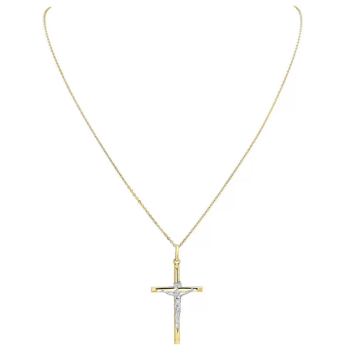 14KT White and Yellow Gold Cross Pendant on Chain