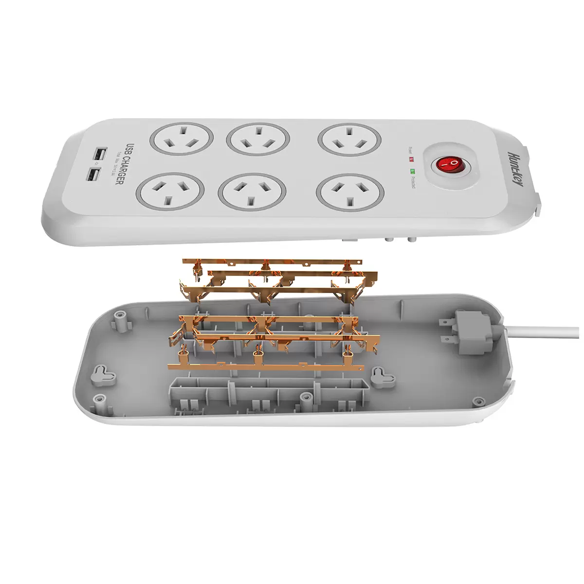 Huntkey 6 Way Powerboard With 2 USB Port And Surge Protection Pack 2 Piece